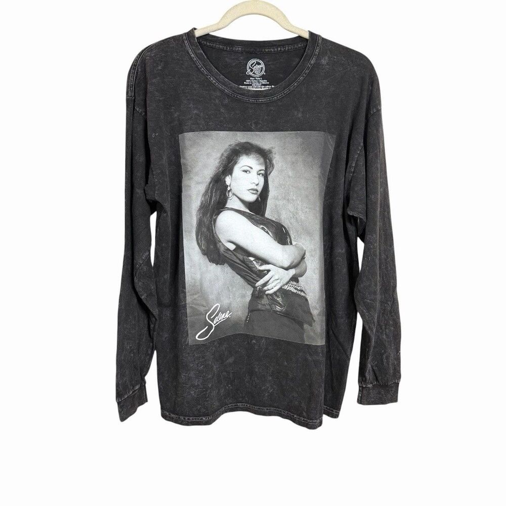 Selena Quintanilla Women Sz L Gray Acid Wash Long Sleeve Shirt Top Tejano Music